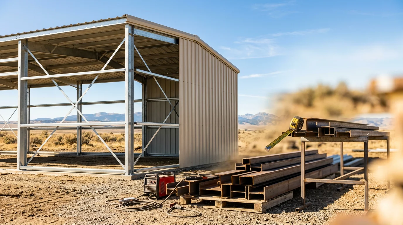 Pre-engineered metal building under construction