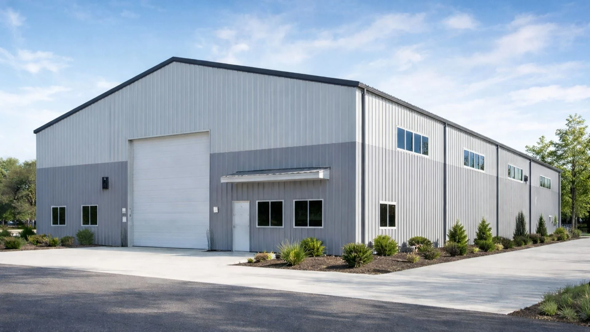 A completed metal building installation on a rural Yellowstone County property near Billings, Montana, showing a steel-framed structure with a pitched roof against an open plains backdrop. The building is fully erected and ready for agricultural or commercial use.