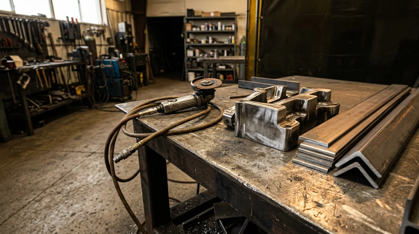 Fabricated steel parts with ground and blended weld seams completed by KDR Industries INC in Billings, Montana. Finished metal components staged outdoors in Yellowstone County showing clean, corrosion-ready surfaces.